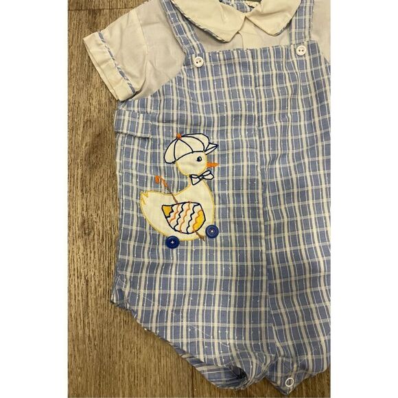 Cotton Candy 70’s Baby Outfit Blue And White Stripes Duck Vintage Old Matching H - Picture 2 of 9